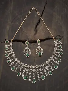 Kushal's Fashion Jewellery Green Gold-Plated Party Zircon Necklace Set