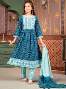 Sangria Girls Geometric Printed Cotton A-Line Kurta