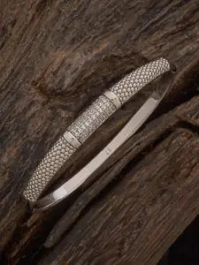 Kushal's Fashion Jewellery White Rhodium-Plated Zircon Stone Studded Kada Bangle