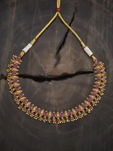 Kushal's Fashion Jewellery Gold-Plated Artificial Stones Studded Antique Necklace