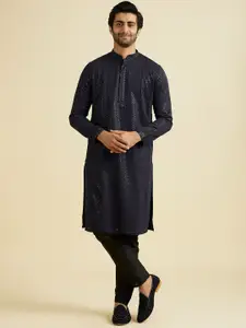 Manyavar Geometric Embroidered Sequinned Straight Georgette Kurta With Pyjama