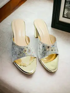 FABBMATE Women Pack of 2 Pairs Embellished Open Toe Sandals Heels