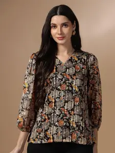 FASHION DREAM Women Floral Print Puff Sleeve Georgette Top