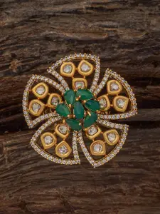 Kushal's Fashion Jewellery Embellished Bridal Victorian-Plated Kundan Stone  Finger Ring