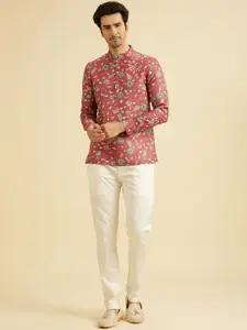 Manyavar Floral Printed Mandarin Collar Short Kurta