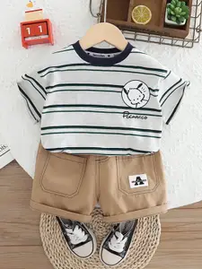 INCLUD Boys Striped Round Neck T-shirt With Shorts