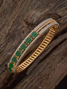 Kushal's Fashion Jewellery Green Gold-Plated Zircon Stone Studded Kada Bangle
