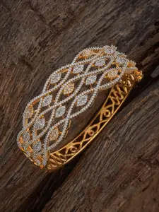 Kushal's Fashion Jewellery White Gold-Plated Cubic Zirconia Stone Studded Kada Bangle