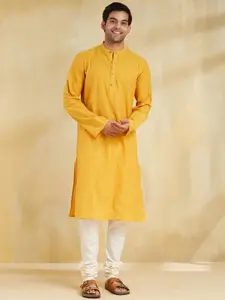 Fabindia Geometric Embroidered Band Collar Cotton Straight Kurta