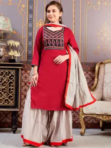 BAESD Girls Ethnic Motifs Yoke Design Round Neck Straight Kurta