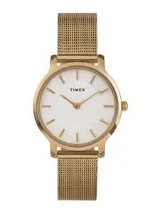 Timex Women Brass Dial & Stainless Steel Bracelet Style Straps Analogue Watch TW2Y10300