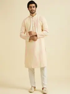 Manyavar Floral Embroidered Chikankari Mandarin Collar Straight Kurta With Pyjama