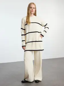 Trendyol Striped Round Neck Long Sleeves Top With Trousers