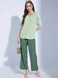 Selvia Women Collarless Vertical Striped Casual Shirt