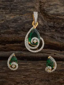 Kushal's Fashion Jewellery Ruby Rhodium Gold-Embellished Bridal Party Zircon Pendant Set