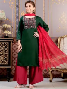 Sangria Girls Floral Yoke Design Round Neck Straight Kurta