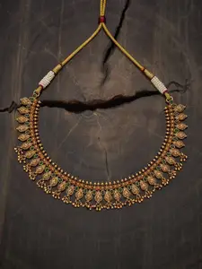 Kushal's Fashion Jewellery Gold-Plated Artificial Stones Studded Antique Necklace