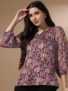 FASHION DREAM Floral Print Puff Sleeve Georgette Top