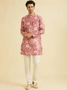 Manyavar Floral Printed Mandarin Collar Straight Kurta