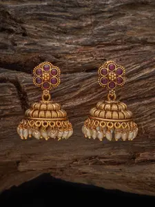 Kushal's Fashion Jewellery Gold Plated Ruby Studded Dome Shaped Jhumkas Earrings
