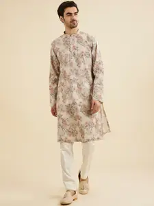 Manyavar Floral Woven Design Mandarin Collar Straight Kurta