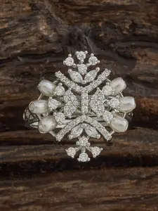 Kushal's Fashion Jewellery Rhodium Gold Plated Zircon Embellished Bridal Classic Half Hoops