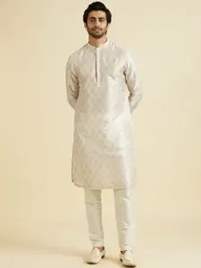 Manyavar Floral Printed Mandarin Collar Straight Kurta With Pyjama