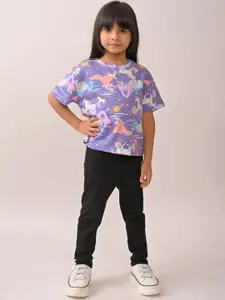 Anthrilo kids Girls Summer Unicorn Printed Round Neck T-shirt Leggings Clothing Set