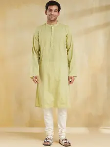 Fabindia Woven Design Band Collar Kurta