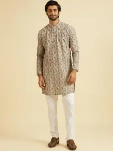 Manyavar Ethnic Motifs Printed Mandarin Collar Straight Kurta