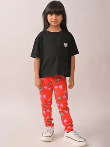Anthrilo kids Girls Round Neck T-shirt Leggings Clothing Set