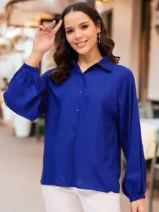 DressBerry Women Classic Fit Spread Collar Solid Casual Shirt