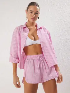 Trendyol Striped Spread Collar Shirt With Shorts