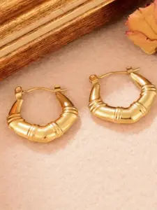 SUBHAGALANKAR Stainless Steel Gold-Plated Geometric Shaped Hoop Earrings