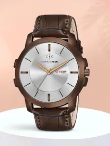 CHARLIEKEEN Men Brass Dial & Straps Analogue Watch CC-GR100-SLV-BRW