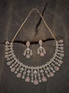 Kushal's Fashion Jewellery Pink Gold-Plated Party Zircon Necklace Set