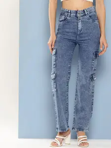 The Roadster Lifestyle Co. Women Relaxed Fit Mid-Rise Cotton Cargo Jeans