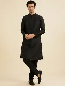 Manyavar Floral Woven Design Mandarin Collar Sequinned Straight Kurta With Pyjamas