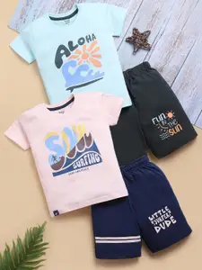 Toonyport Boys Pack of 2 Printed Pure Cotton T-shirt with Shorts