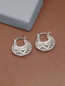 LeCalla 925 Sterling Silver-Plated Crescent Shaped Heart Cage Hoop Earrings
