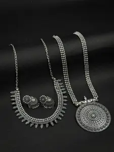 NAMAN ARTS Silver-Plated Oxidised Necklace Jewellery Set
