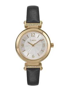 Timex Women Embellished Brass Dial & Leather Straps Analogue Watch TW2W96400