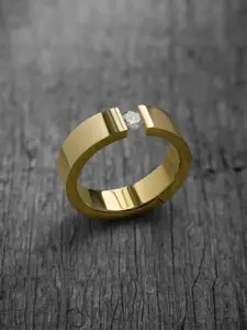 SWASHAA Men's Gold-Plated Stainless Steel Cubic Zirconia Finger Ring