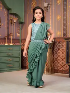 BAESD Girls Floral Embroidered Ready to Wear Georgette Lehenga & Blouse Attached Dupatta