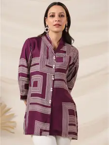 JISORA Women Purple Printed Russian Silk Top