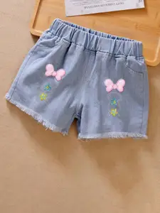 YK Girls Self Design Mid Rise Regular Fit Denim Shorts
