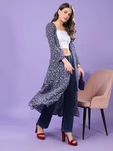 Moda Rapido Floral Printed Long Sleeves Open Front Longline Shrug