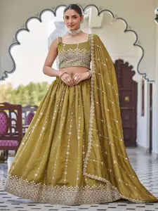 SHOPGARB Embroidered Thread Work Semi-Stitched Lehenga & Unstitched Blouse With Dupatta