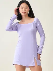 aayu Solid Satin Square Neck A-Line Dress