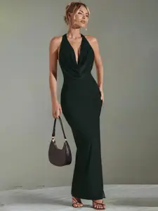 CLAFOUTIS Women Cowl Neck Sleeveless Bodycon Maxi Dress